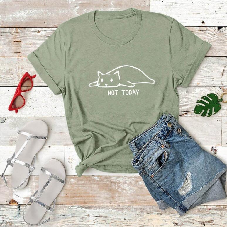 "Not Today Black and White Cat Cotton T-Shirt"