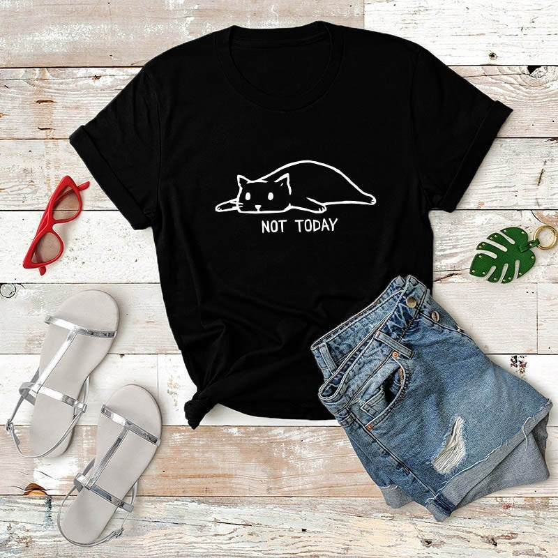 "Not Today Black and White Cat Cotton T-Shirt"