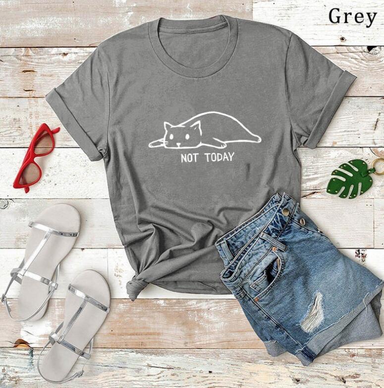 "Not Today Black and White Cat Cotton T-Shirt"