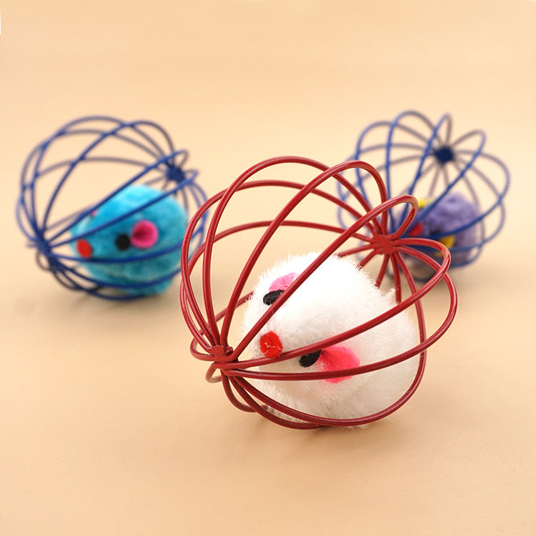 Cat Toy Cage with Teasing Mouse and Catch Ball