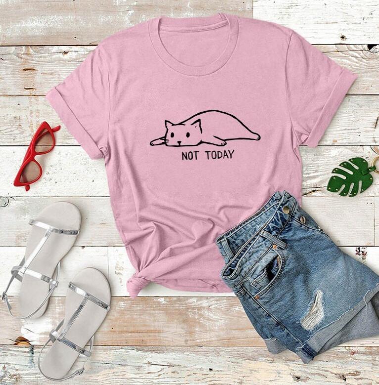 "Not Today Black and White Cat Cotton T-Shirt"
