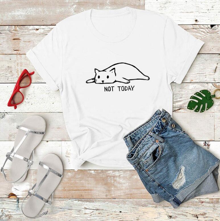 "Not Today Black and White Cat Cotton T-Shirt"
