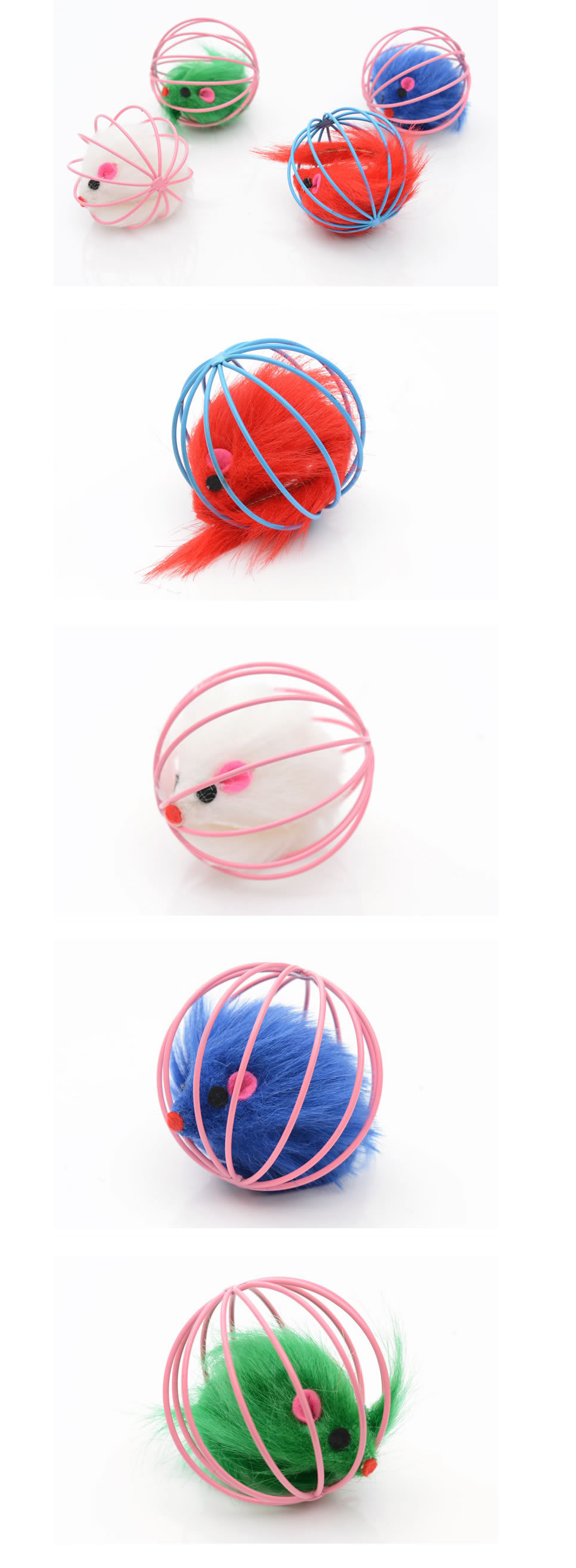 Wire Cage Mouse Toy for Cats - Rabbit Fur Mouse Inside (6×6cm)