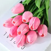 Artificial Tulip Decor Stems: 5‑Piece Real‑Touch Bouquet
