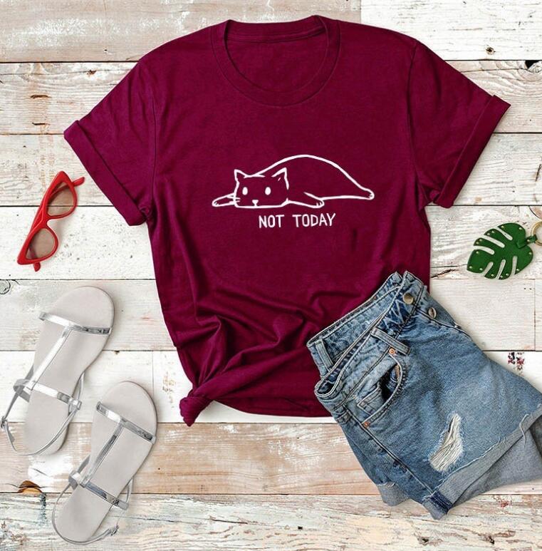"Not Today Black and White Cat Cotton T-Shirt"
