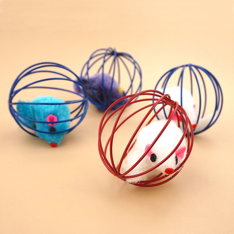 Cat Toy Cage with Teasing Mouse and Catch Ball