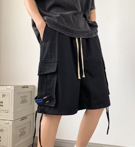 Men's Loose Drawstring Shorts with Lace Panel Design